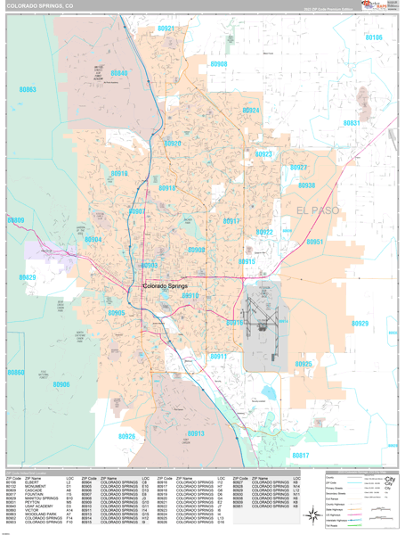Colorado Springs, CO Wall Map
